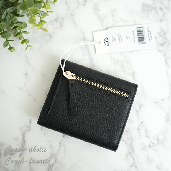 NWT Tory Burch Britten Compact Pebbled Leather Wallet in Black 159431 - Picture 4 of 9